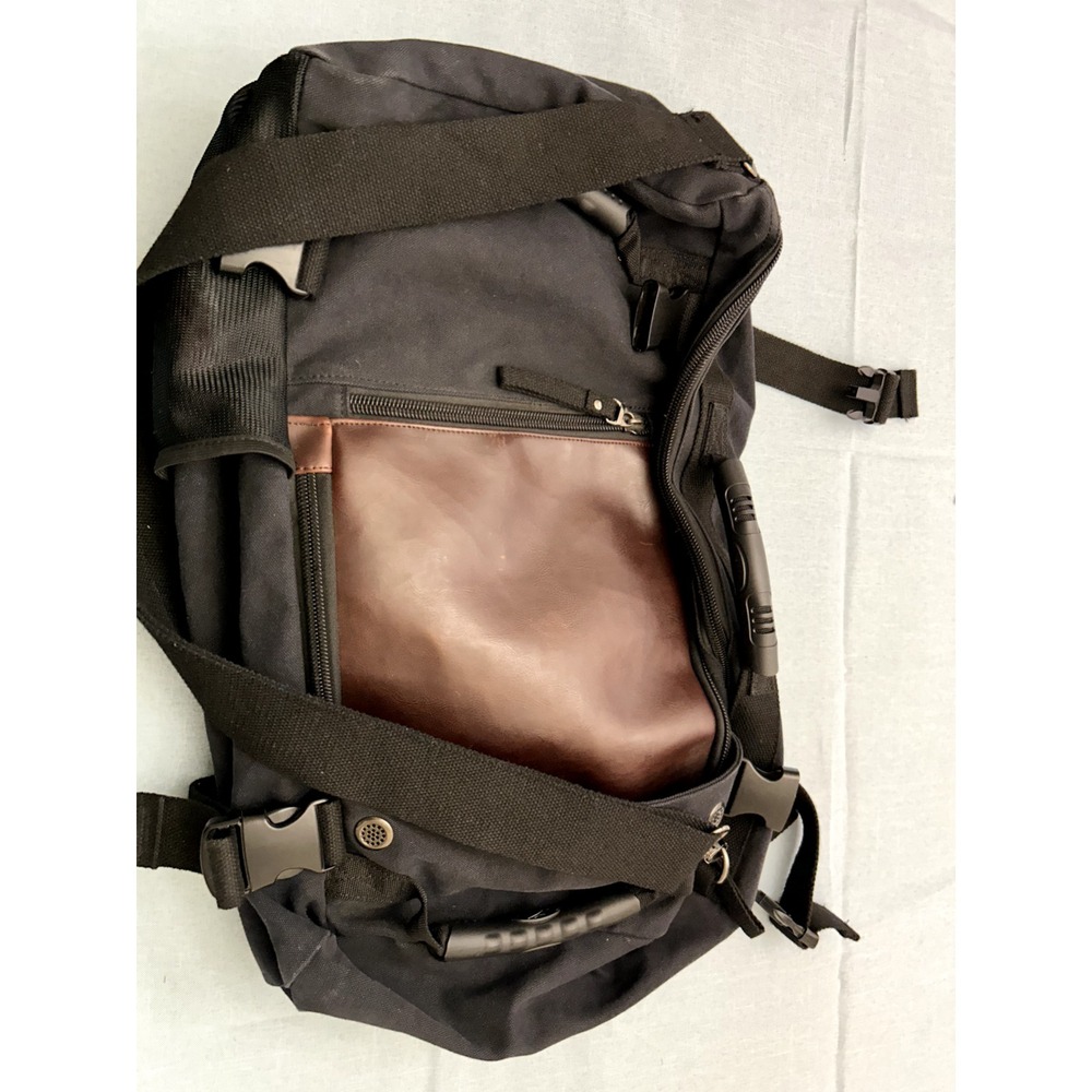 Canvas Travel Backpack / Shoulder Bag Black - Picture 6 of 8